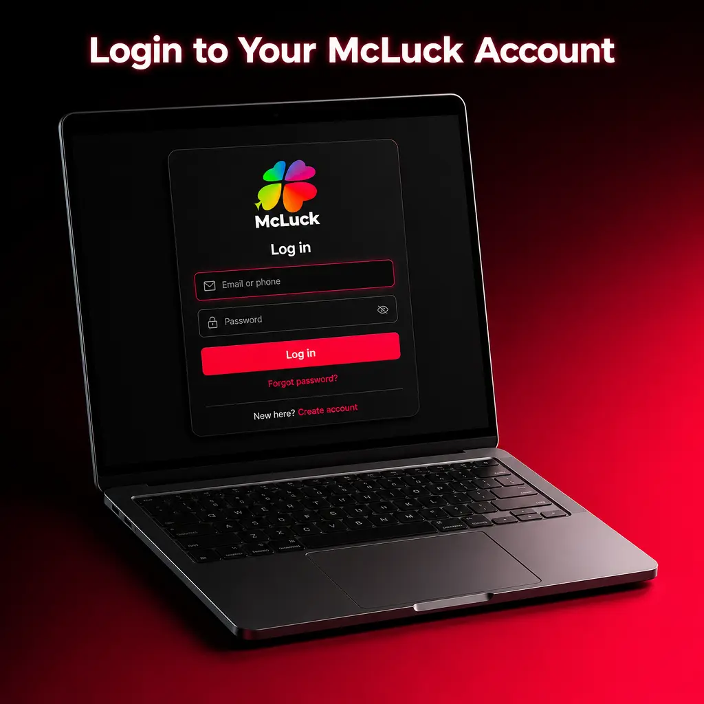McLuck login page showing email and password fields to access Gold Coin and Sweeps Coin balance