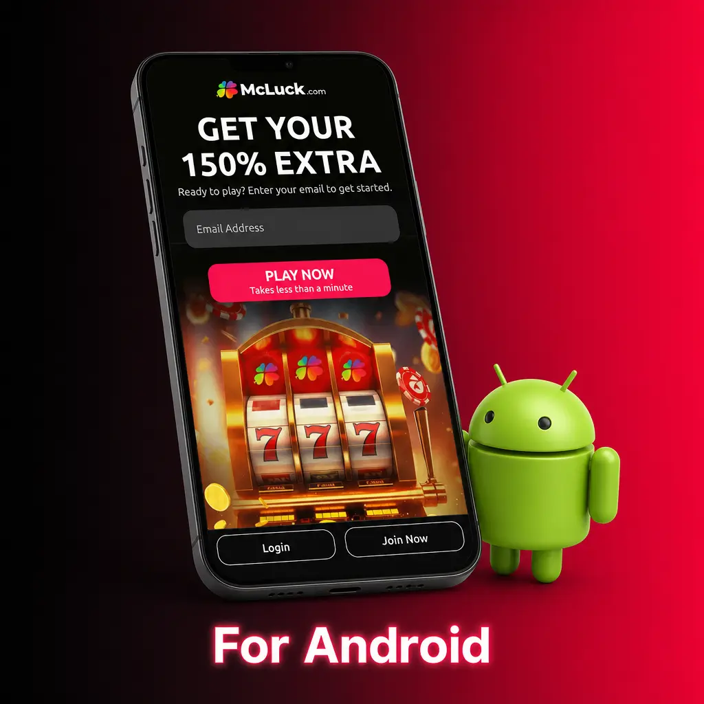 McLuck Android app download and install steps showing APK setup for devices running Android 6.0 or later.