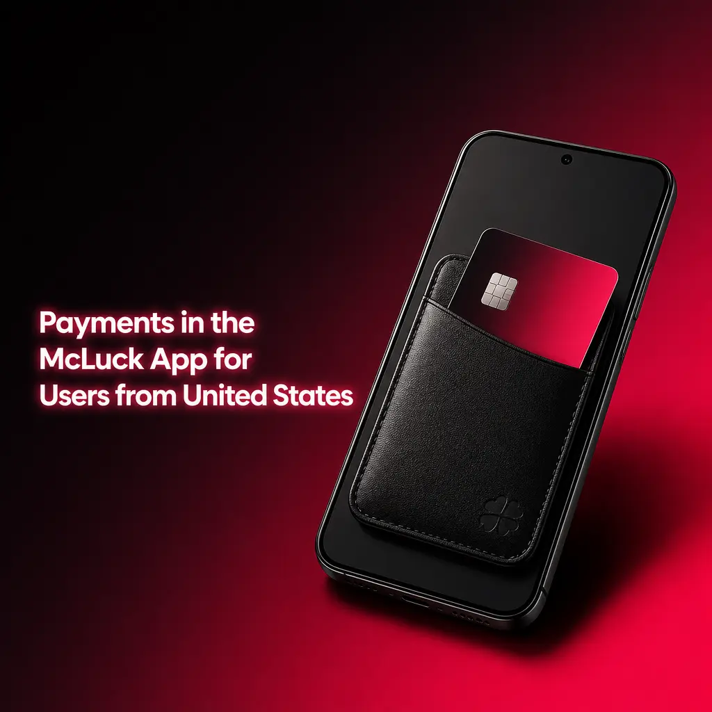 McLuck app payment options for U.S. users: Visa, Mastercard, Apple Pay, and Google Pay for Gold Coin purchases.