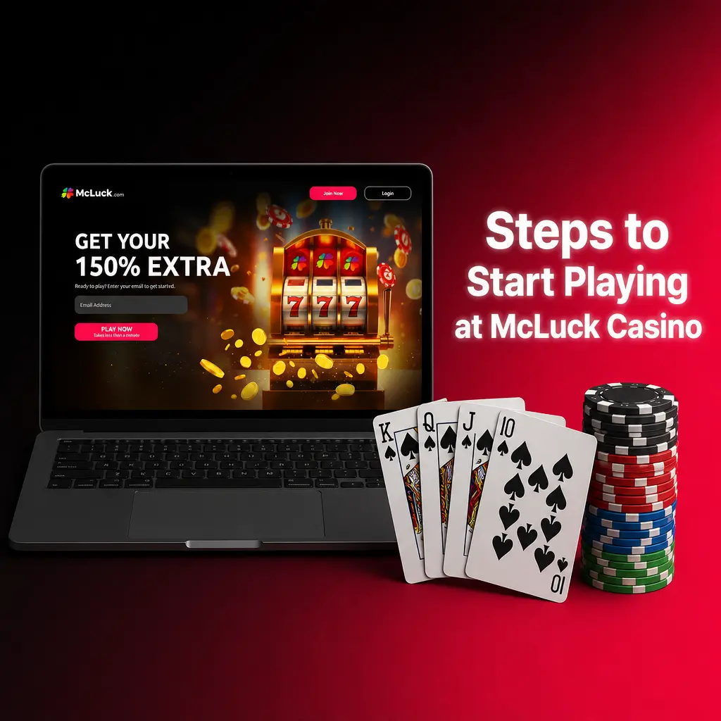 Steps to start playing at McLuck Casino: log in, browse games, choose currency, select a title, and place your bet.