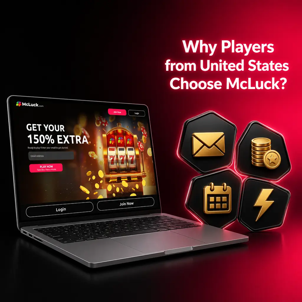 McLuck social casino homepage showing free Sweeps Coins, 700+ slots, fast redemption, and 24/7 support for US players